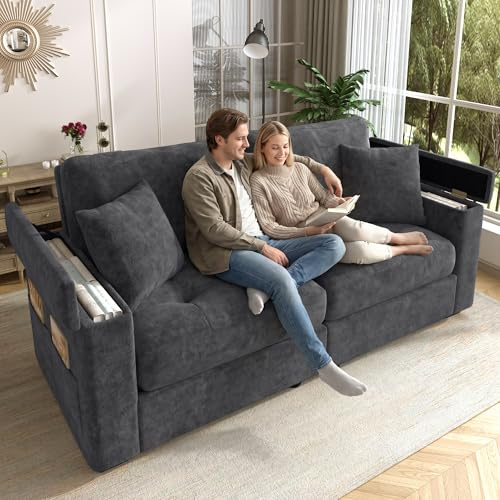 luckdect Canapé 2 Places, 180 cm canapé Moderne avec 21cm Coussin d'assise épais, Espace de Rangement dans l'accoudoir, Poches latérales, Tissu Chenille, pour Petit Salon, Studio ou Appartement