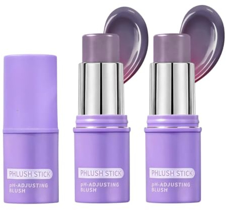 2PCS PH Color-Changing Cream Blush Stick, Multi-Use Hydrating Natural Glow | Hydrating Dewy Glow Balm with Buildable Natural Finish for Everyday Makeup,Multi-Use Cheek & Lip Tint, Portable Design