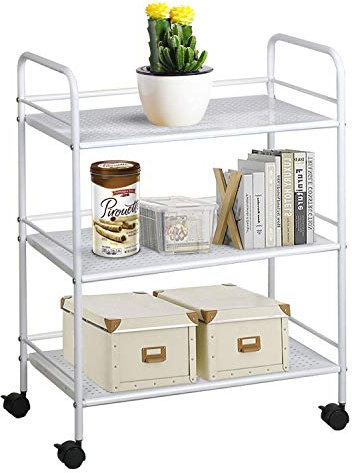 Yaheetech Kitchen Storage Trolley Rolling Utility Storage Cart on Wheels Narrow Metal Bathroom Organizer Unit for Bedroom/Laundry/Office, White