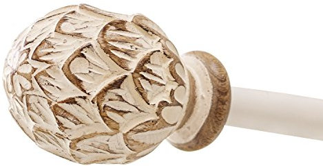 Loberon Gardinenstange Keene, inkl. 12 Gardinenringen, Ausziehbar, Handgearbeitete Knäufe, Teleskopstange, Vorhangstange, Eisen, Mangoholz, Creme/braun