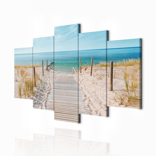 decomonkey Impression sur Toile Plage Paysage Mer 200x100 5 Pièces