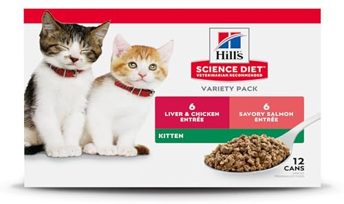 Hill's Science Diet Kitten Wet Cat Food Variety Pack, Liver & Chicken, Salmon Minced, 2.9 oz. Cans, 12-Pack