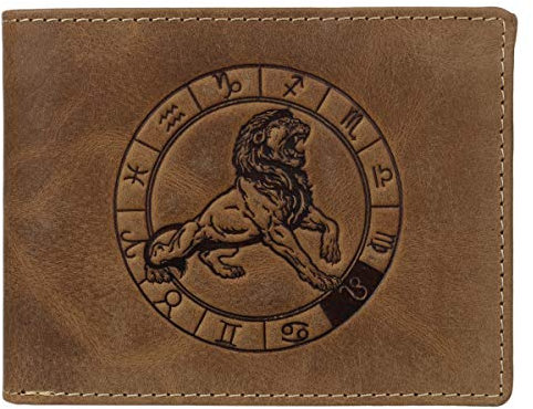 Greenburry Vintage 1705-Löwe Leder Geldbeutel Geldbörse Portemonnaie mit Sternzeichenmotiv Löwe