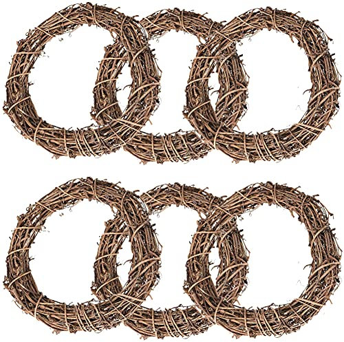 Simmpu 6PCS Christmas Rattan Natural Dried Ring Willow Wreath Door DIY Crafts Hand-woven Halloween Wreath for Rustic and Seasonal Decorations Base for Floral Crafts Perfect for Seasonal Displays 15cm