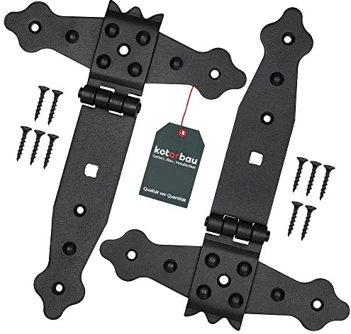 KOTARBAU® Lot de 2 Charnières - 150 mm - Revêtement en Poudre - Charnière Portail Bois en T Charnière Noir Charniere Porte Charniere Portail Exterieur Gond Portail Exterieur
