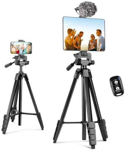 Aureday Phone Tripod Stand, 64” Extendable Cell Phone&Camera Tripod with Wireless Remote and Phone Holder, Aluminum iPad Tripod for Video Recording/Selfies/Live Stream/Vlogging