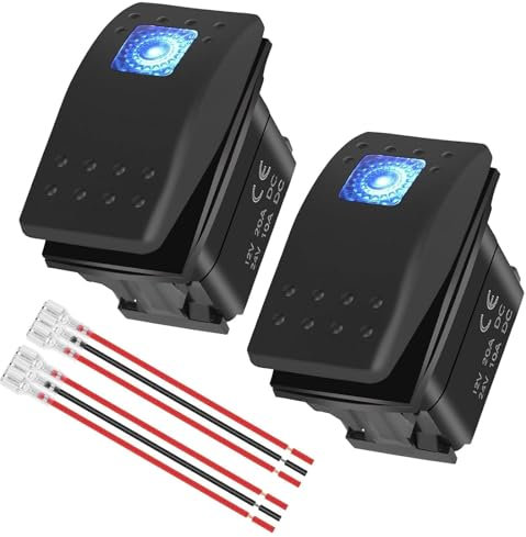 Linkstyle 2Pcs Marine Beleuchtet Kippschalter, Wasserdicht 12V 20A 3 Pin SPST Ein/Aus Wippschalter mit Blauem LED Licht für Auto RV Yacht