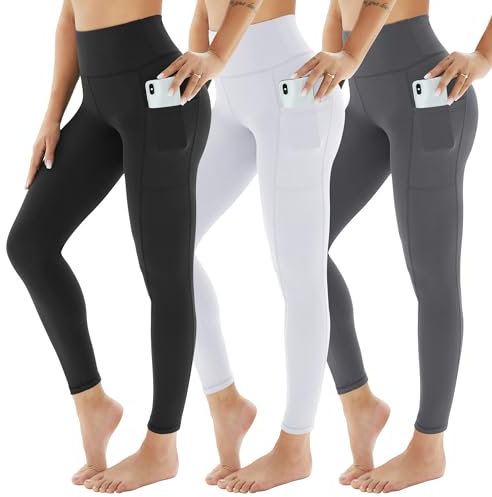 AMIYOYO Sport Leggings Damen mit Tasche High Waist Leggins Blickdicht Sporthose Bauchweg Sportleggins Lang Dehnbar Hose Yoga für Gym Fitness 3er Pack