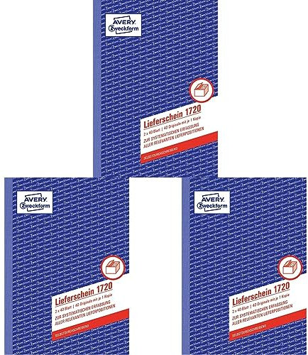 AVERY Zweckform 1720 Lieferschein (A5, selbstdurchschreibend, 2x40 Blatt) weiß/gelb (Packung mit 3)
