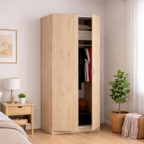 Dmora - Garde-Robe 2 Portes Giovo, Cintre pour Chambre à Coucher, Armoire Polyvalente, 81x52h184 cm, Chêne