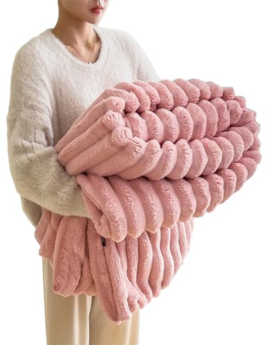 Baketron Couverture Fausse Fourrure de Lapin, Moelleuse en Flanelle, Chaude Double Face Doux pour Domicile, comme jeté de canapé ou Couverture de Rose, 120x200cm