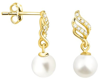 SOFIA MILANI - Damen Ohrringe 925 Silber - vergoldet/golden & mit Zirkonia Steinen - Perlen Ohrstecker - E2442