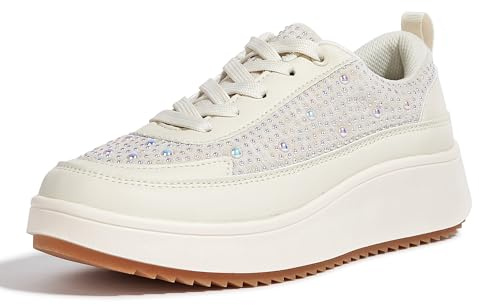 LUCKY STEP Sneakers da Donna alla Moda, robuste, Casual, Scintillanti, retrò, Scarpe da Passeggio Intrecciate (Perla Beige, 10US-41EU-8UK)