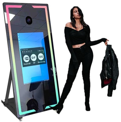 45 Zoll/65 Zoll Tragbarer Selfie-Spiegel-Fotoautomat (22 Zoll/32 Zoll Touchscreen), Magic Mirror-Fotoautomat + Flightcase, Für Partys Und Veranstaltungen,Black-65”