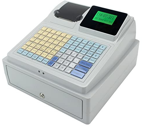 Elektroniskt kassaregister, 81 tangenter kassaregister för småföretag, LCD-display kommersiell kassa med låda, vattentät, oljesäker för butik/marknad/köpcentrum/restaurang