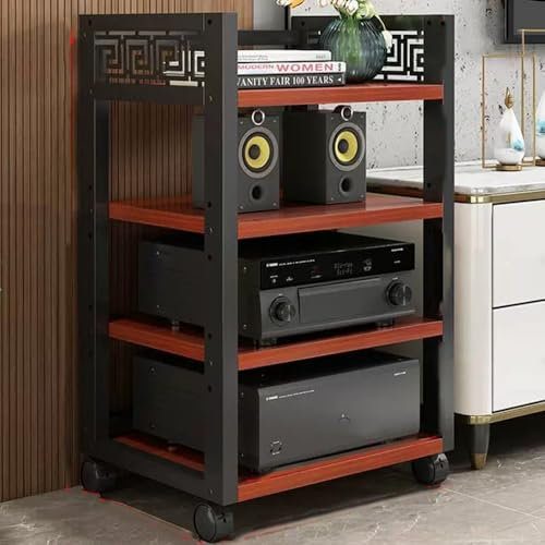 ZIUSFAC Meuble Stéréo Appareils DAC Audio Rack Multifonctionnel Support AV Media Meuble HiFi Media Stand pour Composants Audio Vidéo Etagère(Teak,4 Tier)