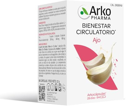 Arkopharma Arkocápsulas Ajo 84, Contribuye a mantener una adecuada circulación sanguínea, Ayuda a mantener los niveles normales de colesterol, Apto a partir de 6 años, Complemento Alimenticio