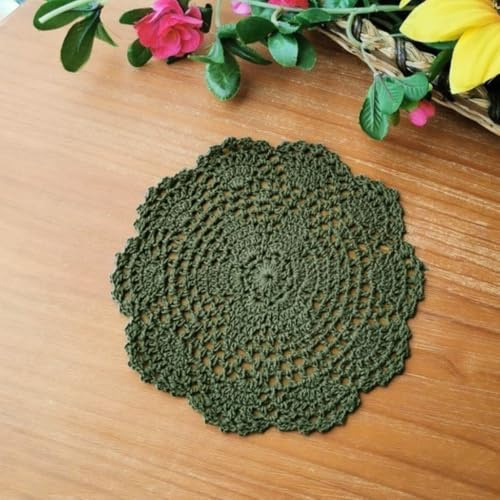 Blausky Lot de 2 Paillassons Ronds Brodés, Napperon au Crochet, Napperon en Dentelle, Set de Table en Dentelle en Coton, Nappe de Table pour Tasses, Bols, Assiettes, Vases, Antiquités, 20 cm, Vert