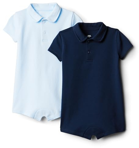 Amazon Essentials x Sofia Grainge Baby Boys' Short-Sleeve Cotton Polo Romper Suit, Pack of 2