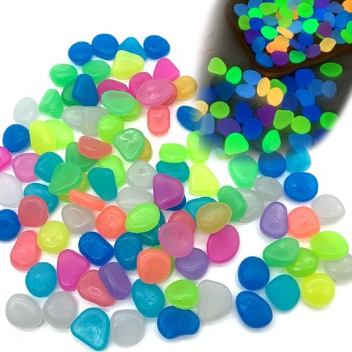 DHER 100 pezzi pietra luminosa grande, pietra luminosa in resina da 2.2 cm, Pietre Luminose da Giardino Ciottoli luminosi pietra luminosa colorata, ciottoli luminosi per acquari da giardino (A, 2.2cm)