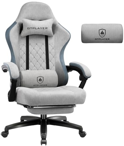 GTPLAYER Gaming Stuhl Stoff, Gaming Sessel mit Taschenfederkissen, ergonomischer Drehstuhl, Gamer Stuhl mit Fußstütze150 kg Belastbarkeit, grau