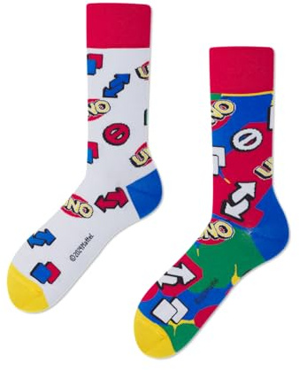 Many Mornings Bunte Lustige Socken UNO Karten Motiv Unisex Baumwollsocken Größe 39-42 Originelle Geschenkidee für Damen und Herren Skurrile Alltagssocken Spaßige Modeaccessoires