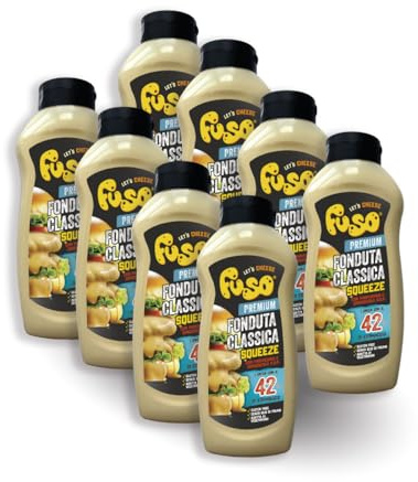 Aperisnack® - AP05.006.16 - FUSO® Fonduta Classica Squeeze da 950 g – Box 7,6 kg (8 pezzi x 950 grammi) Fonduta Classica, Pronto all'uso con Parmigiano Reggiano e Gorgonzola D.O.P.