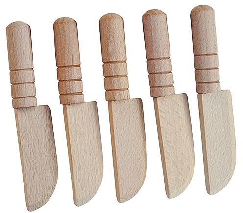 Yardwe Set de 5 Couteaux en Bois pour Garçon et Filles Jouet Éducatif Cuisine Accessoire de Maison de Poupée Bricolage DIY Jouet de Décoration pour Scène Miniature