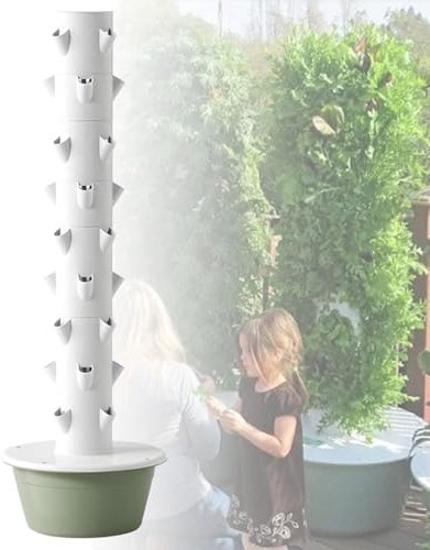 coltivazione per erbe aromatiche, frutta e verdura da interno, torre da giardino aeroponica con pompa di idratazione, adattatore, vasi a rete e timer.,9-layers