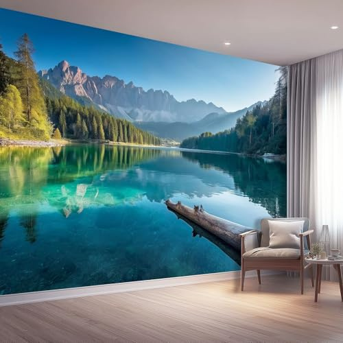Carta da Parati 200 x 140 cm, Naturale Paesaggio Lago Montagne Poster Giganti da Parati Sfondo Murale Fotografica per Soggiorno Camera Ristorante Camera dei Bambini Decorazione, Verde