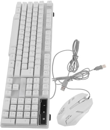 SHINEOFI Tastiera USB Gaming Retroilluminata Bianca Set Tastiera e Mouse Ergonomici per Computer Desktop e Laptop Materiale Durevole per Uso