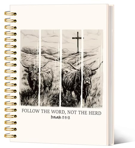 SJDFCSA Western Gifts Christian Gifts for Women Highland Cow Notebook Journal, Follow The Word Not The Herd Bible Verse Journal, Religious Prayer Journal for Woman，Church Faith Journaling Notebook A5