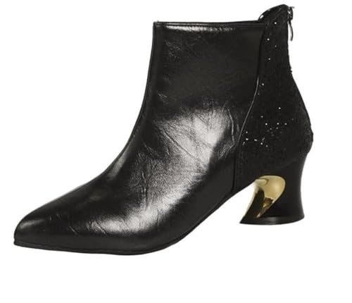 Scarpe con Tacco Alto alla da Donna con Punta Affusolata in Stile Britannico con Cerniera Posteriore e Ballerine Taglie Forti per la Primavera-Autunno