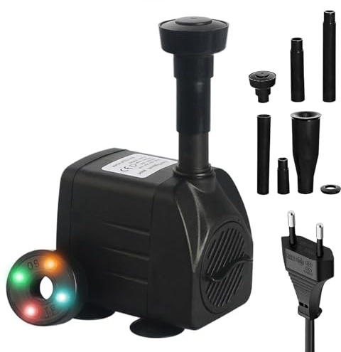 600 l/h 15 W fontänpump utomhus 220 V, 3-i-1 dammpump med 4 lysdioder, fontän trädgårdspump, vattenlekspump, bäckpump, vattenpump fontän för trädgårdar, damm, brunn
