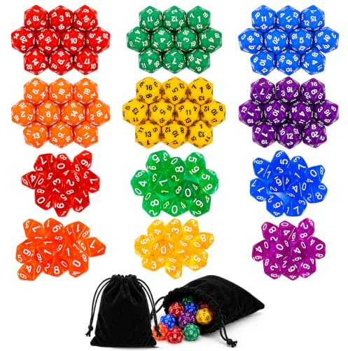 Sxutop 120 st polyhedral tärningar D10 och D20 färgglada akryl rolltärningar | Polyhedral Dice, färgtärning, med 2 bärbar svart väska, för DND RPG MTG brädspel och andra brädspel