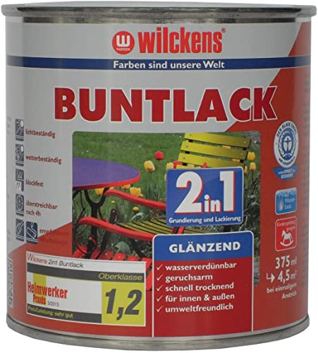 Wilckens 2in1 Acryl Buntlack für Innen und Außen, glänzend, 125 ml, RAL 3000 Feuerrot