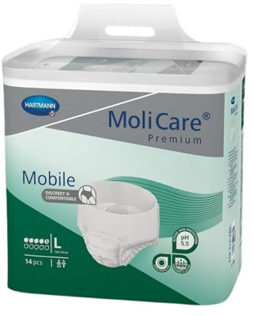 MoliCare Premium Mobile Einweghose: Diskrete Anwendung bei Inkontinenz für Frauen und Männer; 5 Tropfen, Gr. L (100-150 cm Hüftumfang), 4x14 Stück
