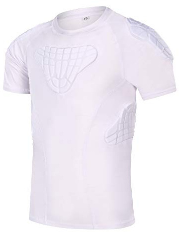 DGYAO Padded Compression Shirt Top Rib Back Protector Tee Shirt Underwear for Rugby Football Cycling Tennis Youth Boys White Size-YS…