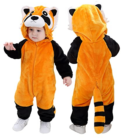 Doladola Babysparkdräkt för pojke och flicka, djurhuva, onesie, småbarn, overall, höst- och vinterkläder(12-18 månader,Tvättbjörn)