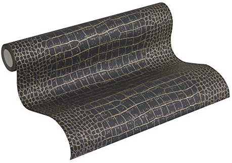 A.S. Création papier peint intissé Trendwall papier peint rétro 10,05 m x 0,53 m métallisé noir 371003 3710-03