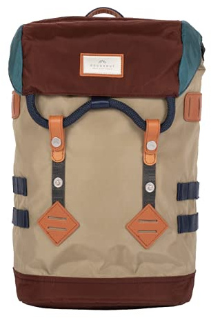 Doughnut COLORADO Glossy Blocking Rucksack Unisex Small 15L mit Laptopfach I leichter Studenten-Rucksack funktionell & handgefertigt I ideal als Reise-Rucksack I Daypack in Beige x Maroon