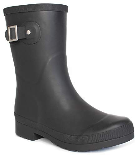 Chooka Women’s Waterproof Solid Mid-Height Rain Boot – Durable Rubber, Memory Foam Insole, Non-Slip Outsole, All-Weather Comfort, Black, 8
