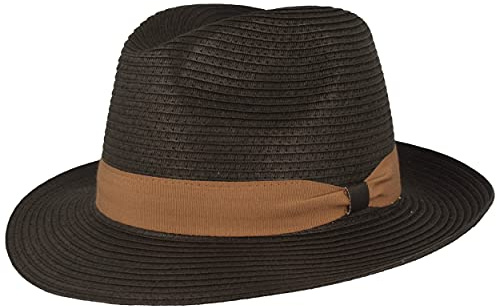 Straw Hat Bogart Hat Summer Hat Sun Hat Made of 100% Paper Crushable Especially Light, Flexible, Skin-friendly, Comfortable, black, XL