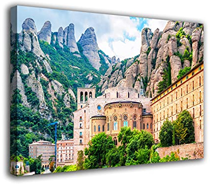 Desconocido Cuadro Lienzo Canvas Montasterio Santa Maria de Montserrat Barcelona España – Varias Medidas - Lienzo de Tela Bastidor Madera de 3 cm - Impresion Alta resolucion (50, 32)