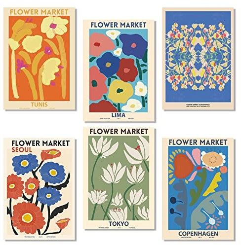 milaosk 6Pcs Floral Drawing Posters A4, Matisse Poster Art Poster Flower Market Wall Art Prints Unframed Vintage Flower Art Pictures Wall Decor for Room Aesthetic
