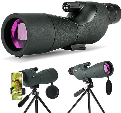 Spektiv - Ultra HD 25-75X60 Teleskop, Dual Focusing ED, wasserdichtes Spektiv FMC Objektiv-BAK4 Prisma mit Tragetasche Stativ für Zielschießen Jagd Vogelbeobachtung Wildlife Scenery