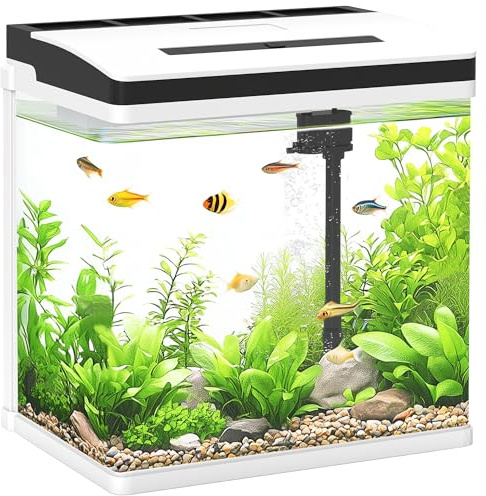 PawHut Aquarium, 13L Glass Fish Tank with Filter, LED Lighting, Water Pump, for Bettas, Guppies, Mini Parrot Fishes, Shrimp, Goldfish, 29 x 20 x 30.5cm