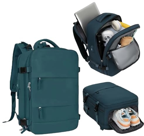 Mi Ko Mi Ka Mochila de Viaje Grande: Resistente al Agua, con Compartimento para Zapatos Separado, Puerto de Carga USB y Diseño Multifuncional Antirrobo. 2210 (Verde Oscuro)