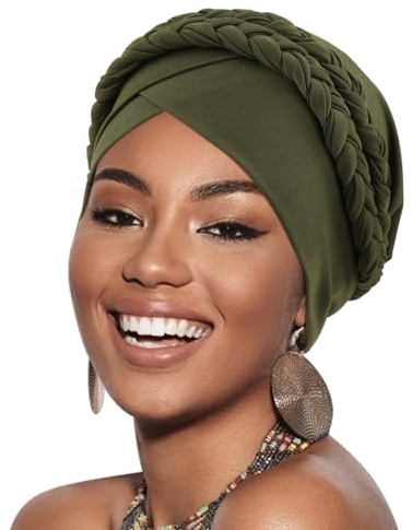 DRESHOW Femmes Africaine Turban pré-noués Double Tresse Torsadée Bonnet Chimio Casquette de Perte de Cheveux Chapeau