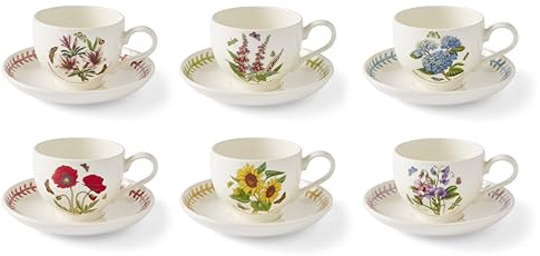 Portmeirion Botanic Garden Meadow Breakfast Cup & Saucer - 9 Oz, Set of 6